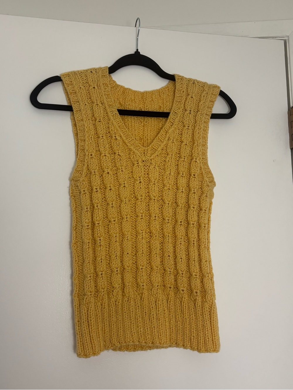 Yellow Cable Knit V-Neck Sleeveless Sweater